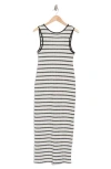 Topshop Textured Crochet Stripe Midi Jersey Dress In Mono-multi In White Multi
