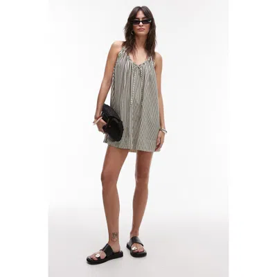Topshop Stripe Trapeze Halter Minidress In Gray