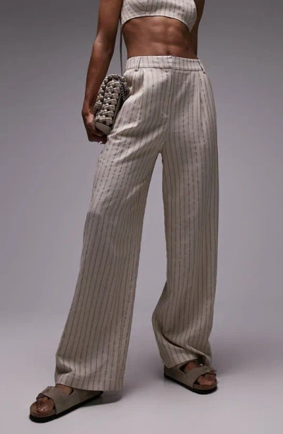 Topshop Stripe Wide Leg Pants In Cream