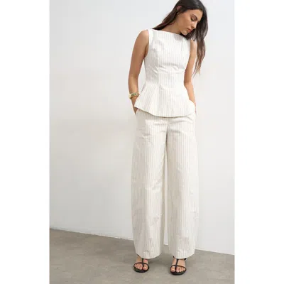 Topshop Striped Barrel Leg Pants In White