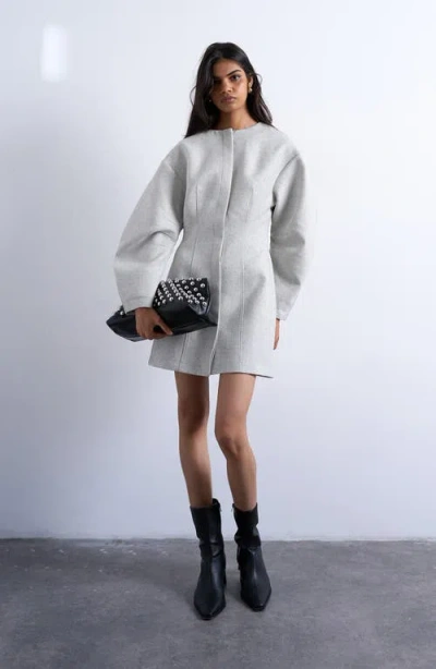 Topshop Structured Cocoon Long Sleeve Minidress In Gray