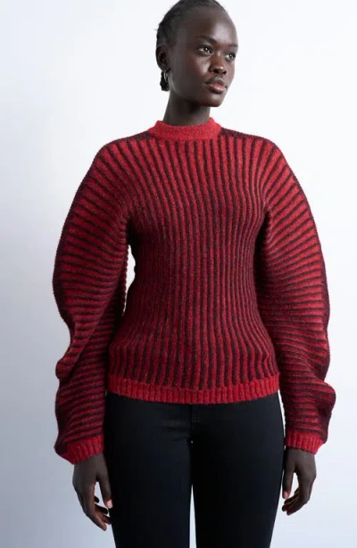 Topshop Structured Rib Sweater In Red