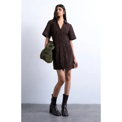 Topshop Suede Mini Shirtdress In Brown