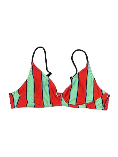 Pre-owned Topshop Swimsuit Top Red Stripes Pattern Swimwear