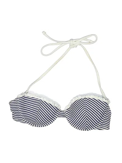 Pre-owned Topshop Swimsuit Top White Stripes Pattern Swimwear