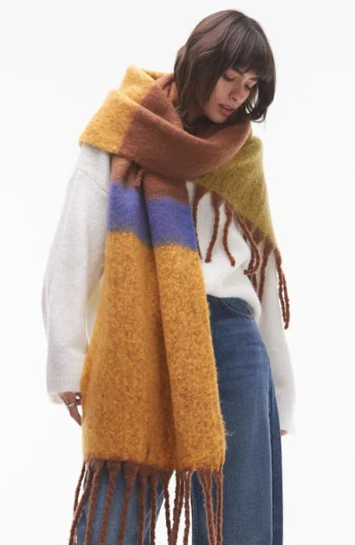 Topshop Sydney Striped Blanket Scarf In Brown And Rust Mix-multi