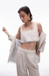 Topshop Linen Tailored Bralette With Exposed Lining In Ecru - Part Of A Set-white In Cream