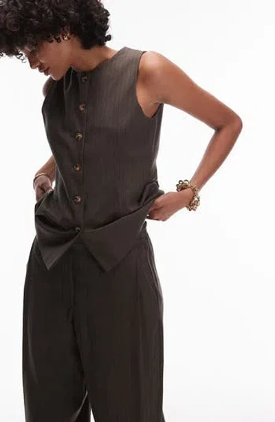 Topshop Tailored Fit Pinstripe Waistcoat In Brown