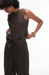 Topshop Tailored Fit Pinstripe Waistcoat In Brown
