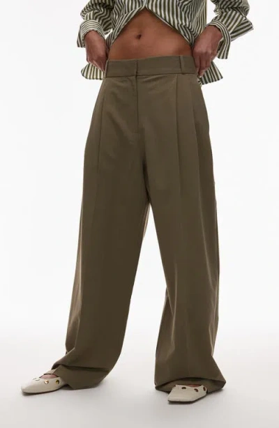 Topshop Tailored Straight Leg Pants In Green
