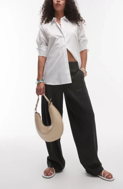 Topshop Mid Rise Balloon Leg Clean Waistband Tapered Pants In Gray