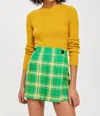 Topshop Tartan Pleated Wrap Mini Skirt In Green In Green