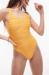 Topshop Textured Scoop Back Swimsuit In Orange In Orange