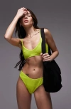 Topshop Mix And Match Crinkle Plunge Cami Bikini Top In Lime-green In Light Green