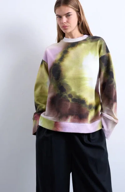 Topshop Tie Dye Oversize Cotton Blend Sweatshirt In Multi