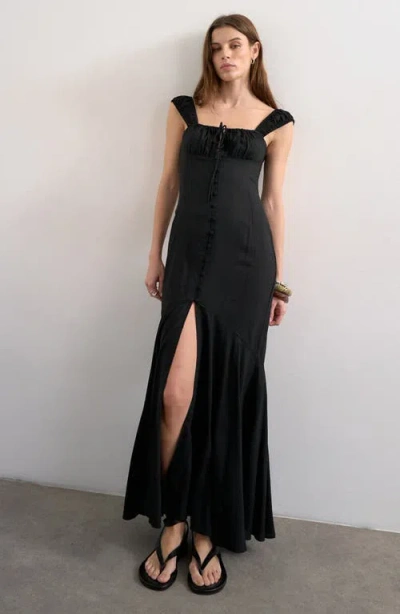 Topshop Tie Front Cap Sleeve Maxi Dress In Black