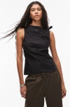 Topshop Tie Shoulder Sleeveless Cotton Top In Black