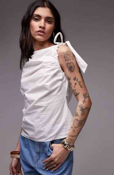 Topshop Tie Shoulder Sleeveless Cotton Top In Ivory
