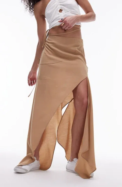 Topshop Handkerchief Hem Asymmetric Skirt In Stone-neutral