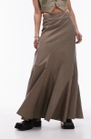 Topshop Tiered Disjointed Midi Skirt In Taupe-black In Brown