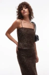 Topshop Tinsel Crop Camisole In Brown