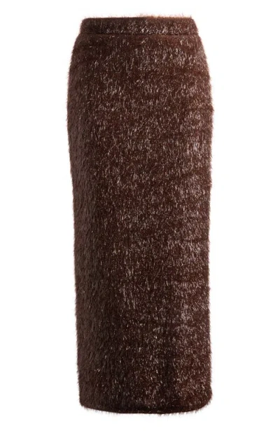 Topshop Tinsel Midi Skirt In Brown