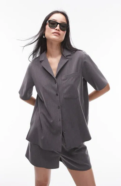 Topshop Pinstripe Short Sleeve Shirt In Gray - Part Of A Set