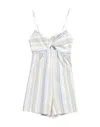 Topshop Linen Pastel Stripe Tie Front Romper In Multi In White