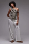 Topshop Twist Off The Shoulder Top In Gray