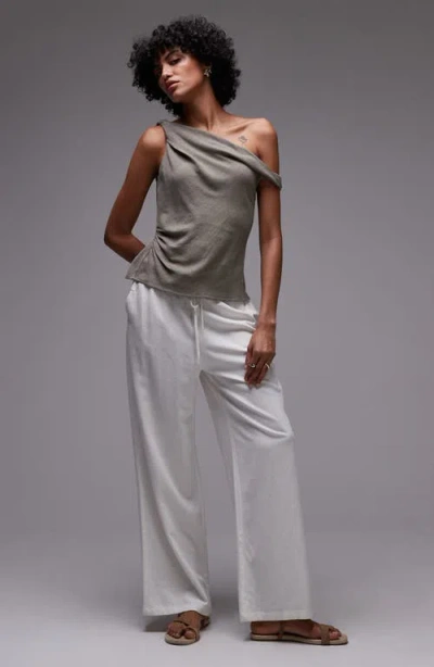 Topshop Twist Off The Shoulder Top In Gray