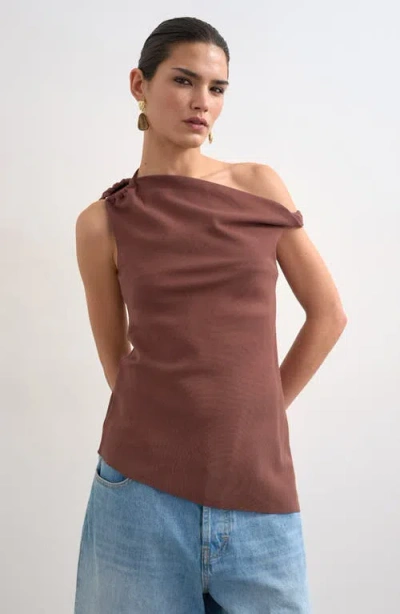 Topshop Twist One Shoulder Asymmetric Hem Top In Brown