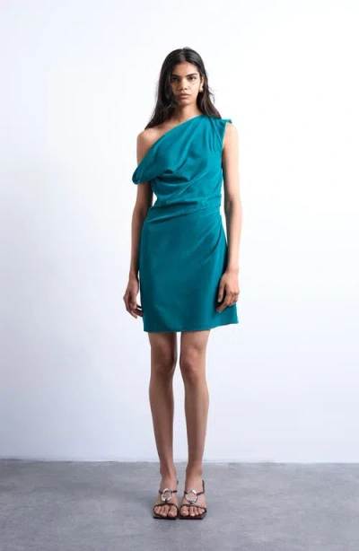 Topshop Twist One-shoulder Velvet Minidress In Multi