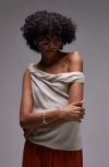 Topshop Twist Shoulder Asymmetric Woven Top In White