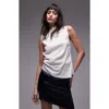 Topshop Textured Sleeveless High Neck Top In Ivory-white In Ivory