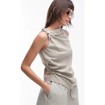 Topshop Textured Sleeveless High Neck Top In Sage-green In Light Green