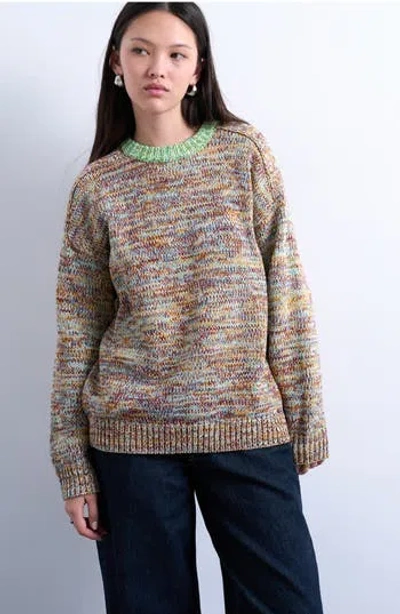Topshop Twist Yarn Contrast Crewneck Sweater In Multi