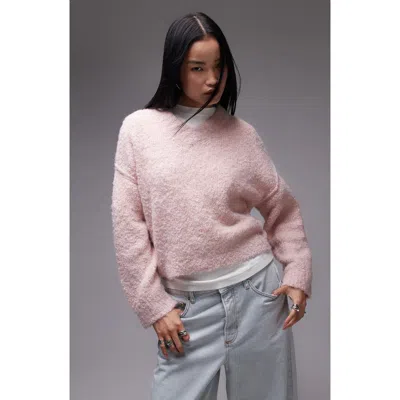 Topshop V-neck Bouclé Jumper In Pink