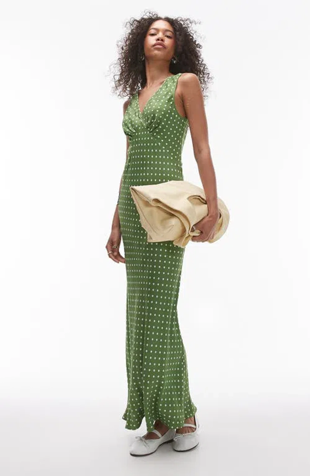 Topshop V-neck Empire Waist Maxi Dress In Medium Green | ModeSens