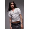 Topshop V-neck Puff Sleeve Shirred Top In White Multi