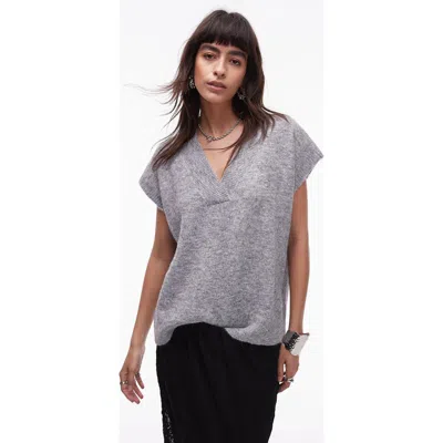 Topshop V-neck Sweater Vest In Grey