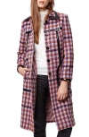 Topshop Vinyl Trim Check Coat In Multi