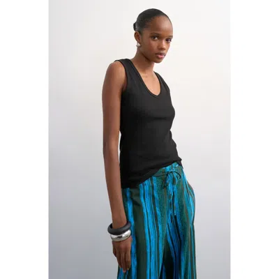 Topshop V-neck Stretch Cotton Rib Tank In Black