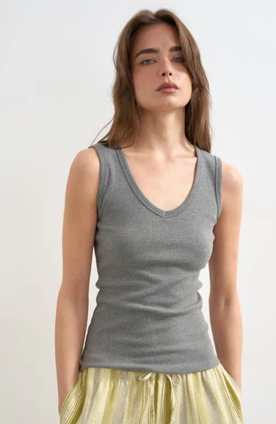 Topshop V-neck Stretch Cotton Rib Tank In Gray
