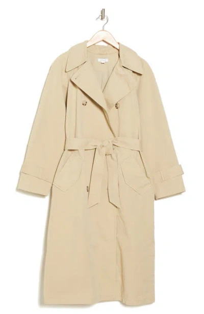 Topshop Washed Cotton Trench Coat In Beige