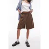Topshop Acid Wash Longline Short In Chocolate-brown In Brown