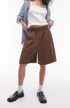 Topshop Acid Wash Longline Short In Chocolate-brown In Brown