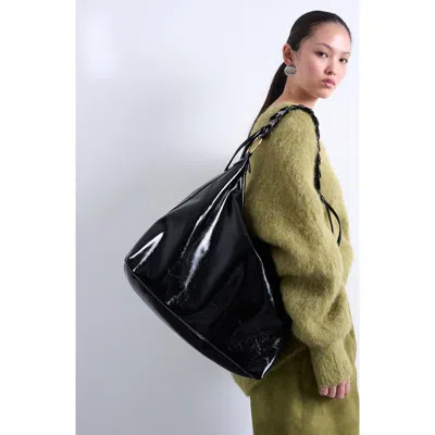 Topshop Whipstitch Trim Faux Leather Tote In Black