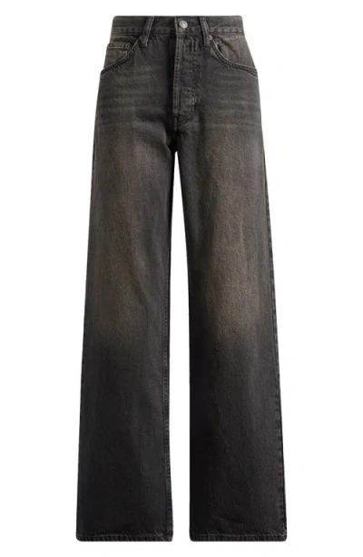 Topshop Wide Leg Column Jeans In Black