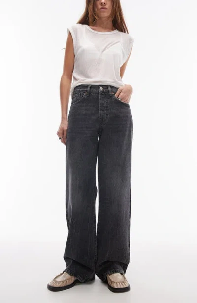 Topshop Wide Leg Column Jeans In Black