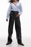 Topshop Wide Leg Croc Embossed Faux Leather Pants In Black